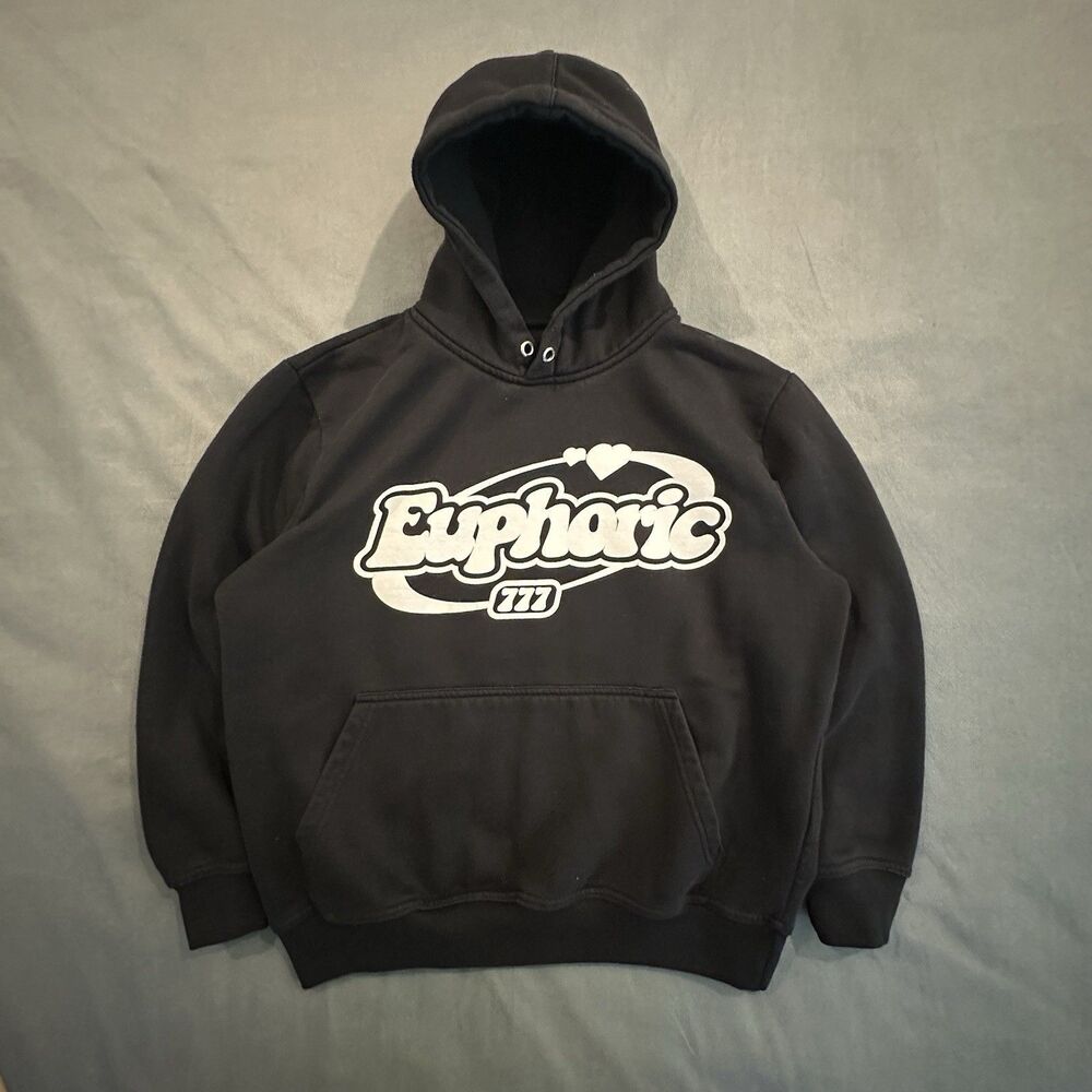 Euphoric 777 Hoodie Mens S Puff Print Graphic Sweatshirt Pullover Fleece Black